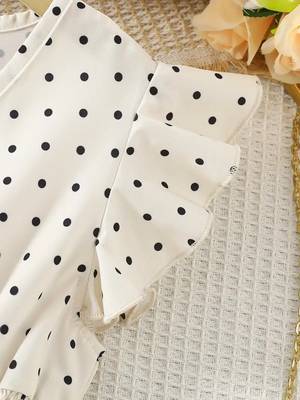 Cream polka dot print cotton a-line fit & flare kids dress 4