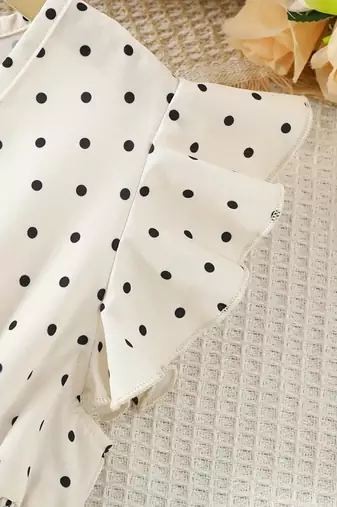 Cream polka dot print cotton a-line fit & flare kids dress