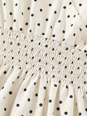 Cream polka dot print cotton a-line fit & flare kids dress 5