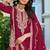 Maroon embroidered chinon free size stitched palazzo style salwar suit