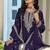 Purple embroidered chinon free size stitched palazzo style salwar suit
