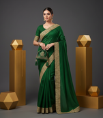 Green jacquard lace chiffon gerogette bollywood saree with blouse piece.