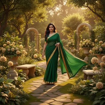 Green sequenced lace chiffon gerogette bollywood saree with blouse piece. 1