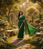 Green sequenced lace chiffon gerogette bollywood saree with blouse piece.
