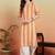Women's cotton crape calf length strip print half length sleeve v-neck straight kurta (orange )