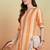 Women's cotton crape calf length strip print half length sleeve v-neck straight kurta (orange )
