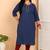 Women’s plus size cotton kurti with embroidery  3/4 sleeve straight kurta (blue)