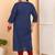 Women’s plus size cotton kurti with embroidery  3/4 sleeve straight kurta (blue)