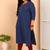 Women’s plus size cotton kurti with embroidery  3/4 sleeve straight kurta (blue)
