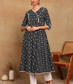 Women's cotton floral print anarkali kurta  (black)