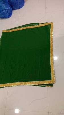 Green sequenced lace chiffon gerogette bollywood saree with blouse piece. 3