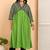 Women   s rayon printed kurta with cotton slub pant v-neck, 3/4 sleeves, calf-length kurti & solid bottom (green)