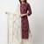 Women   s cotton wine floral rubber print  a-line kurta pant set with dupatta, one side functional pocket (wine)