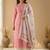 Women   s cotton white floral rubber print  a-line kurta pant set with dupatta, one side functional pocket (pink)