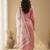 Women   s cotton white floral rubber print  a-line kurta pant set with dupatta, one side functional pocket (pink)
