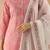 Women   s cotton white floral rubber print  a-line kurta pant set with dupatta, one side functional pocket (pink)