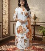 Women   s muslin fabric printed straight kurta with matching dupatta lightweight muslin kurta set (white)