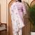 Women   s chinon printed kurta with floral embroidery v-neck, 3/4 sleeves, matching pant & printed dupatta (pink)