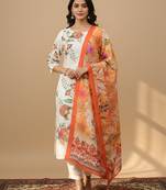 Women   s muslin fabric printed straight kurta with matching dupatta lightweight muslin kurta set(offwhite)