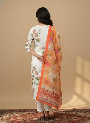Women   s muslin fabric printed straight kurta with matching dupatta lightweight muslin kurta set(offwhite) 2