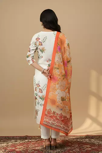 Women   s muslin fabric printed straight kurta with matching dupatta lightweight muslin kurta set(offwhite)