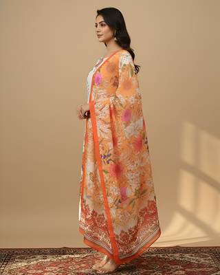 Women   s muslin fabric printed straight kurta with matching dupatta lightweight muslin kurta set(offwhite) 3