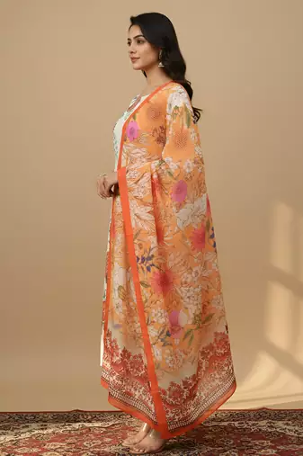 Women   s muslin fabric printed straight kurta with matching dupatta lightweight muslin kurta set(offwhite)