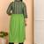 Women   s rayon printed kurta with cotton slub pant v-neck, 3/4 sleeves, calf-length kurti & solid bottom (green)