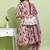 Women   s cotton floral printed a-linekurta with dupatta and pant v-neckline 3/4th sleeves (maroon)