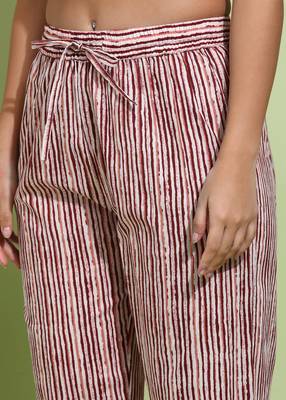 Women   s cotton floral printed a-linekurta with dupatta and pant v-neckline 3/4th sleeves (maroon) 4