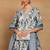 Women   s cotton floral printed anarkali kurta with dupatta and pant v-neckline 3/4th sleeves (blue)