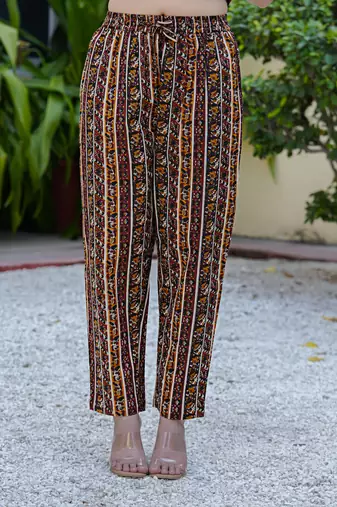 Women cambric cotton floral print angrakha style kurta pant dupatta set with gotta patti work