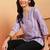Women's cotton floral print  waist length v neck 3/4 sleeves regular fitted top (lavender)