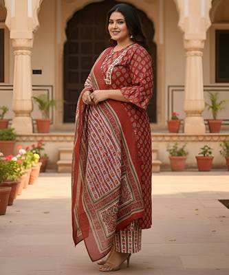 Women   s rayon floral print straight kurta & printed pants with dupatta set (maroon) 3