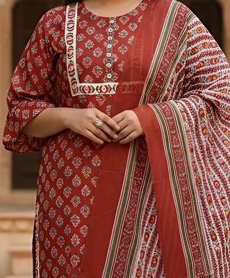 Women   s rayon floral print straight kurta & printed pants with dupatta set (maroon) 4