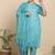 Women   s cotton printed kurta set with dupatta v-neck with handwork detail & side dori (blue)