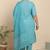 Women   s cotton printed kurta set with dupatta v-neck with handwork detail & side dori (blue)