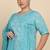 Women   s cotton printed kurta set with dupatta v-neck with handwork detail & side dori (blue)