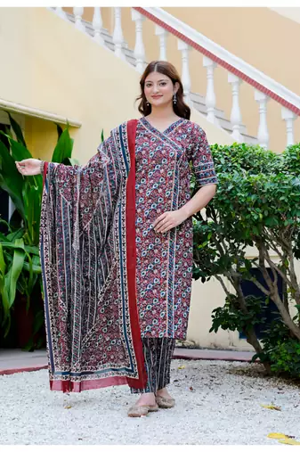 Women pure cotton kurta pant dupatta set