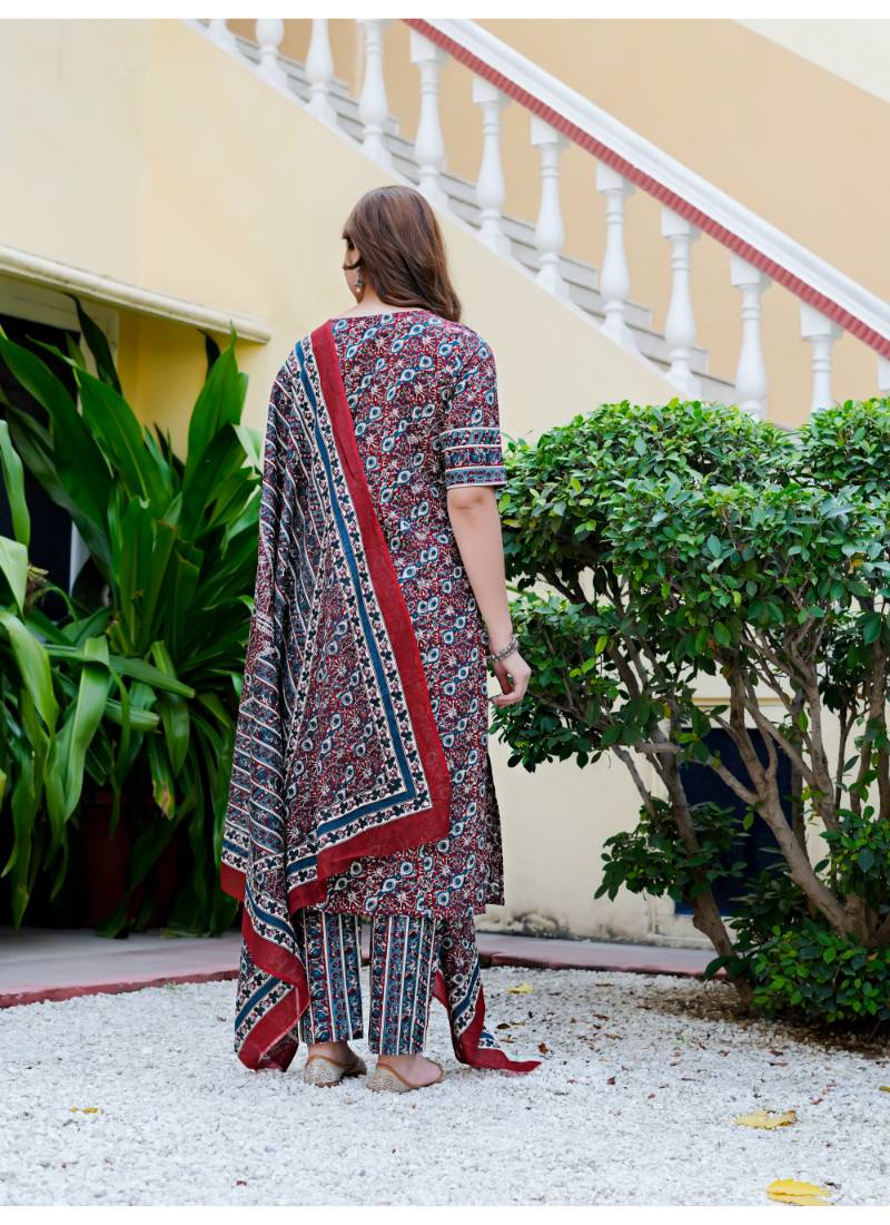 Women pure cotton kurta pant dupatta set