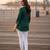 Women's ethnic green rayon tunic top with elegant gold print, 3/4th sleeve (green)