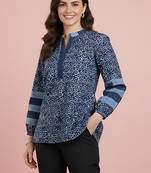 Women   s cambric cotton geomatrical print top