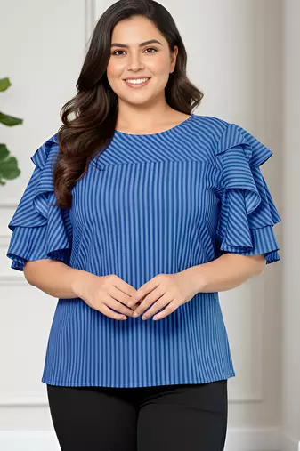 Women's viscose stripe regular top (blue)