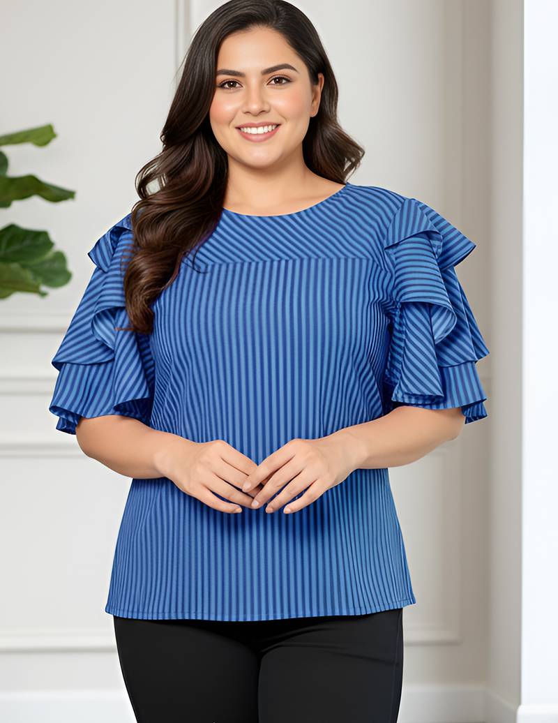 Women's viscose stripe regular top (blue)