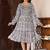 Women’s polyester printed dress square neck, long sleeve, a-line knee-length dress