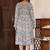 Women’s polyester printed dress square neck, long sleeve, a-line knee-length dress