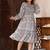 Women’s polyester printed dress square neck, long sleeve, a-line knee-length dress