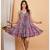 Women’s polyester printed short dress with back frill & adjustable string