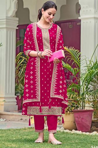 Rani color embroideried faux georgette semi stitched salwar suit