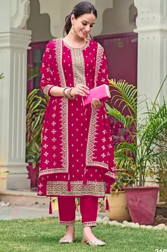 Rani color embroideried faux georgette semi stitched salwar suit